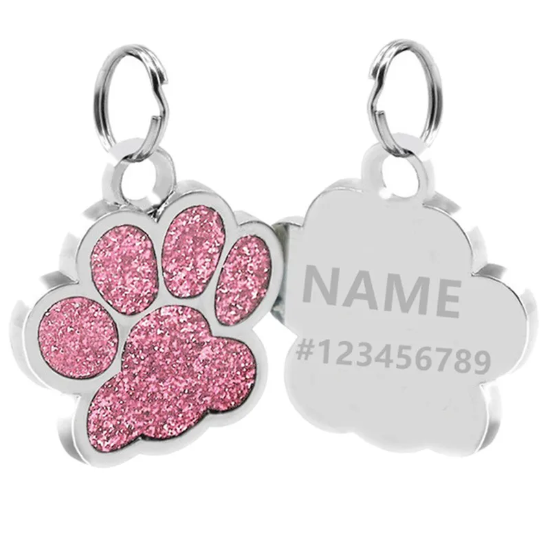 

Personalized Dog Tag Engraved Dog Collar Puppy Pet ID Name Accessories Paw Glitter Pendant Address Tags For Dogs