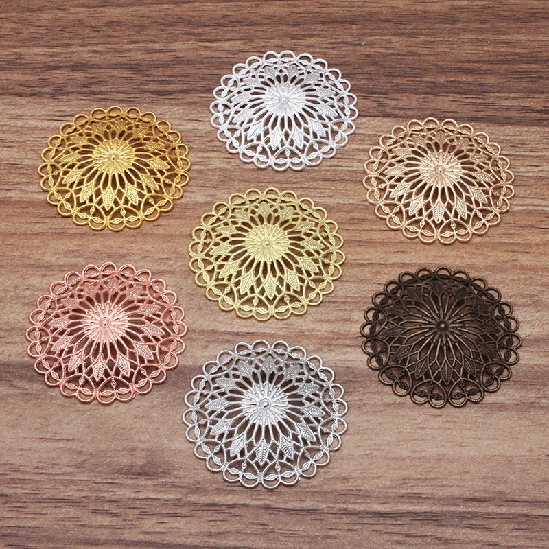 36mm Vintage Brass Hollow Filigree Flower Caps Charms Bases Connectors Wraps Finding Hair Clasps DIY Jewelry Accessories | Украшения и