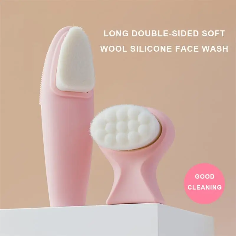 Pink Facial Cleaning Brushes Double-sided Silicone Face Cleaner Skin Care Tool Massage Washing Beauty Product Wholesale | Красота и