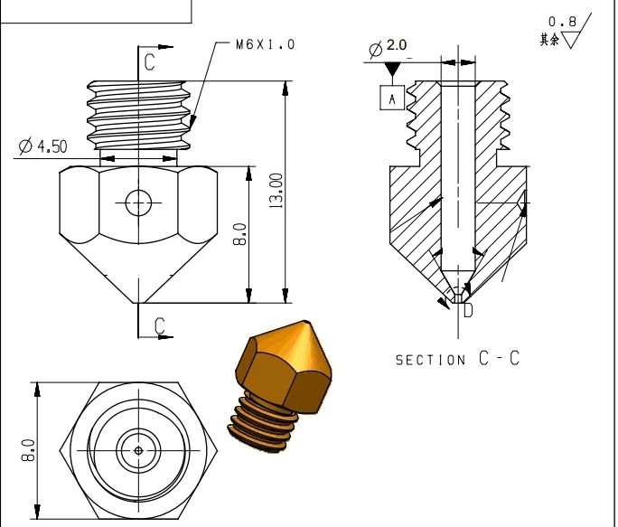 Латунные сопла MK8 высокого качества 4 шт. 0 2 6 8 для Micro Swiss hotend Creality CR 10 CR10 Ender 3 pro ANET 3D