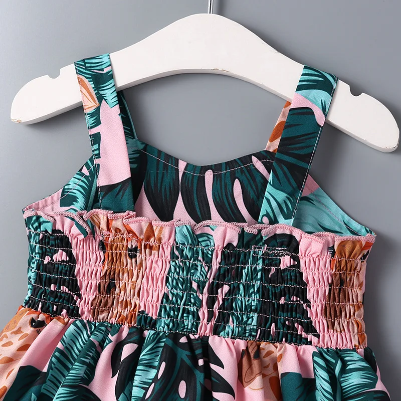 

0-24M Baby girl fashion high quality dress summer kids sling beach dress print Children dresses