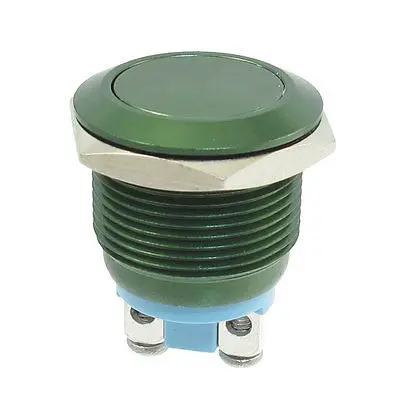 19mm Flush Mounted Momentary SPST Green Stainless Steel Round Push Button Switch |
