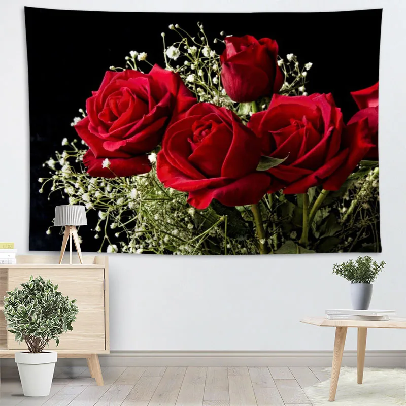

High Quality Rose Flower Tapestry Wall Hanging Tapestries Cloth Fabric Print For Living Room Decorative Wall Blanket 2.25