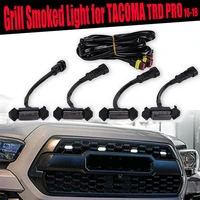 smoked front grille white led light kit for toyota tacoma withtrd pro grill 16 up four piece set