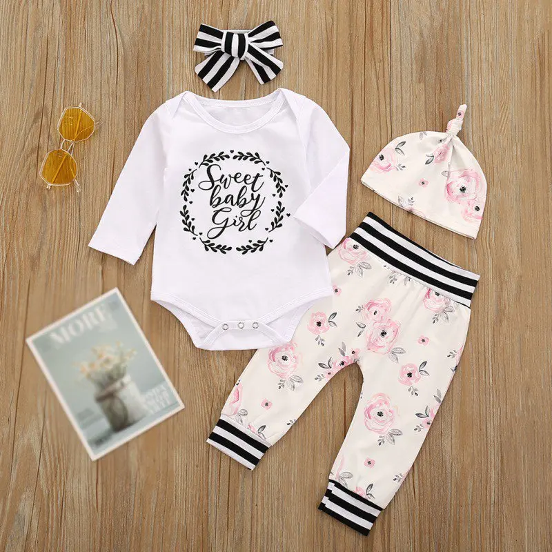 4 шт. Одежда для новорожденных девочек комплекты маленьких Комбинезон с