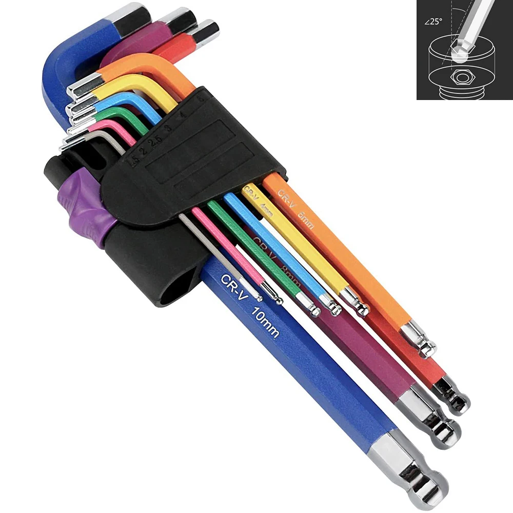 Гаечный ключ с цветовой кодировкой 9 шт. 1 5-10 мм шестигранный шариковым концом