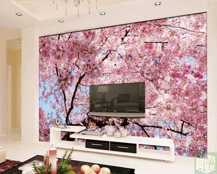 Обои в японском стиле с изображением японской сакуры HD tv фоновые Настенные обои модные Романтические нетканые большие фотообои на заказ