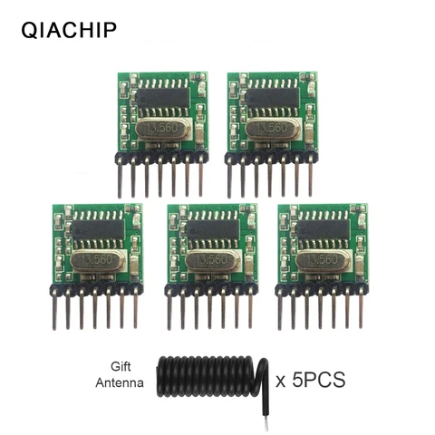 Универсальный беспроводной радиочастотный передатчик QIACHIP, 5 шт., модуль кодирования 1527, 433,92 МГц, мини-пульт дистанционного управления, PCBA для подарочной антенны Arduino