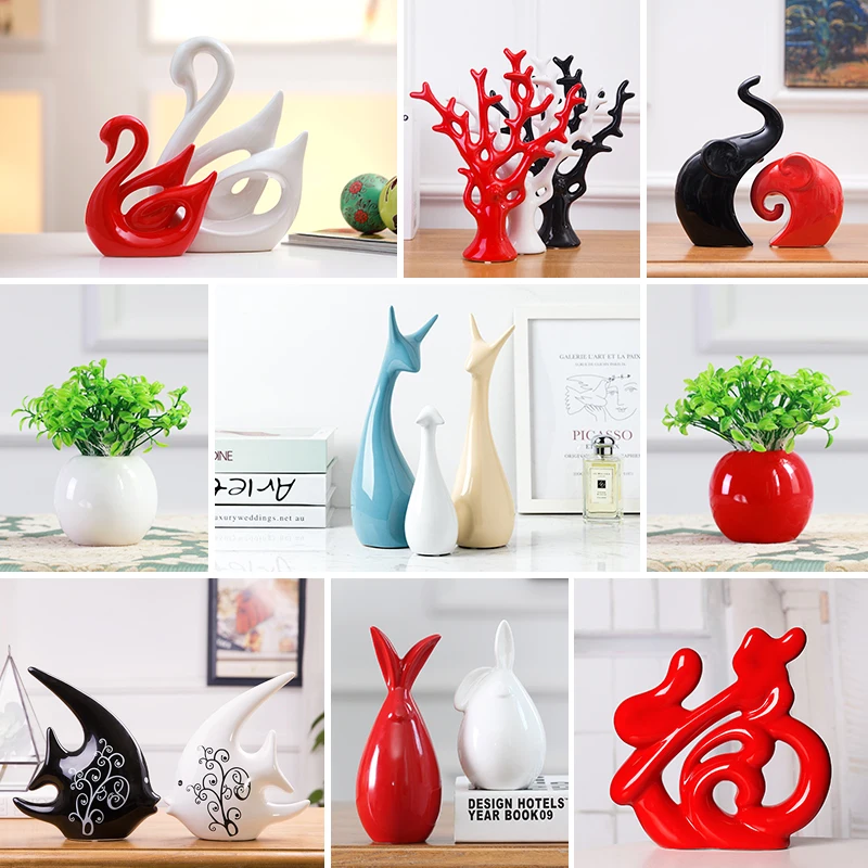 

Modern Ceramic Animal Swan Deer Ornaments Bookcase Accessories Crafts Home Furnishing Livingroom Office Desktop Figurines Decor