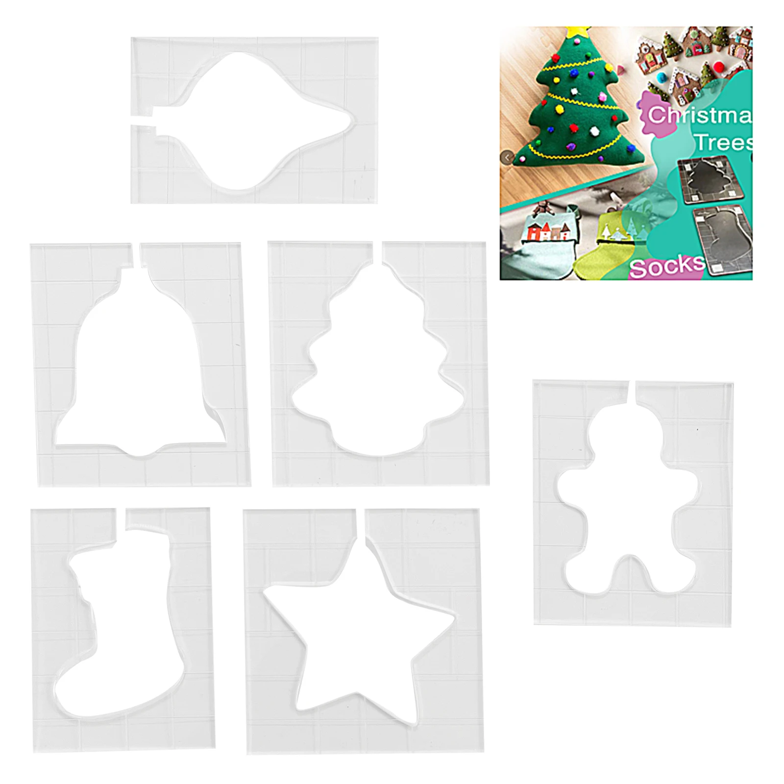 6pcs Christmas Motif Templates Sewing Ruler Multifunction Translucent Fabric Cut Mould Tool | Дом и сад