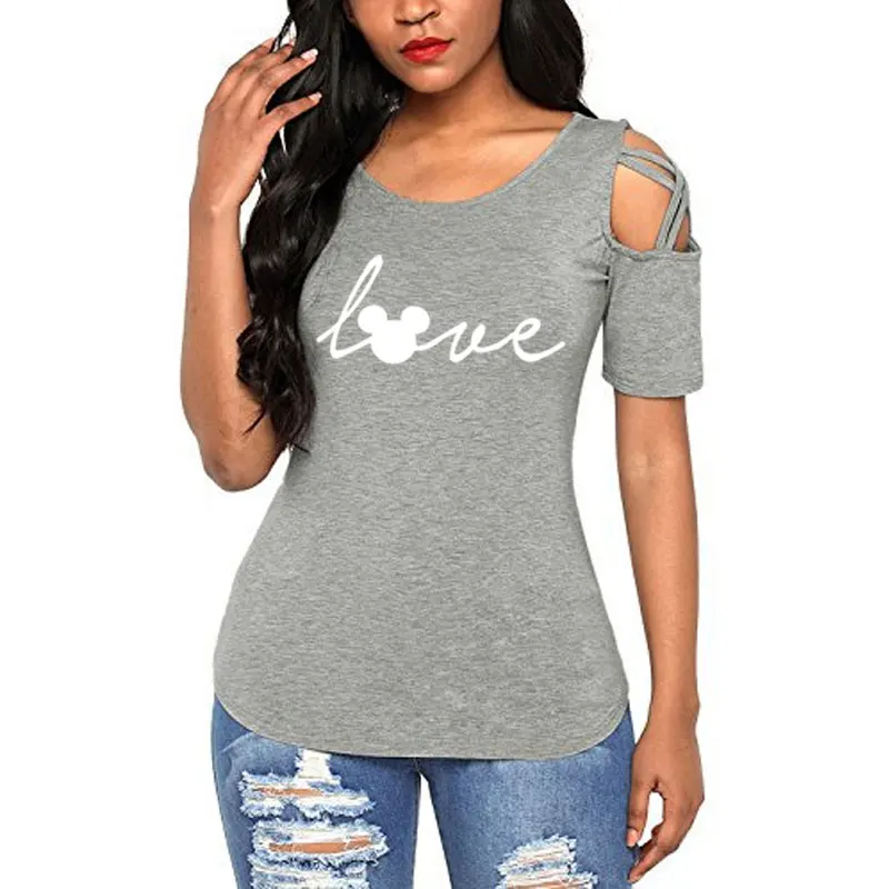 

Summer Cotton Casual Funny T Shirt for Lady Girl Top Tee Love Mouse Print Women Tshirt