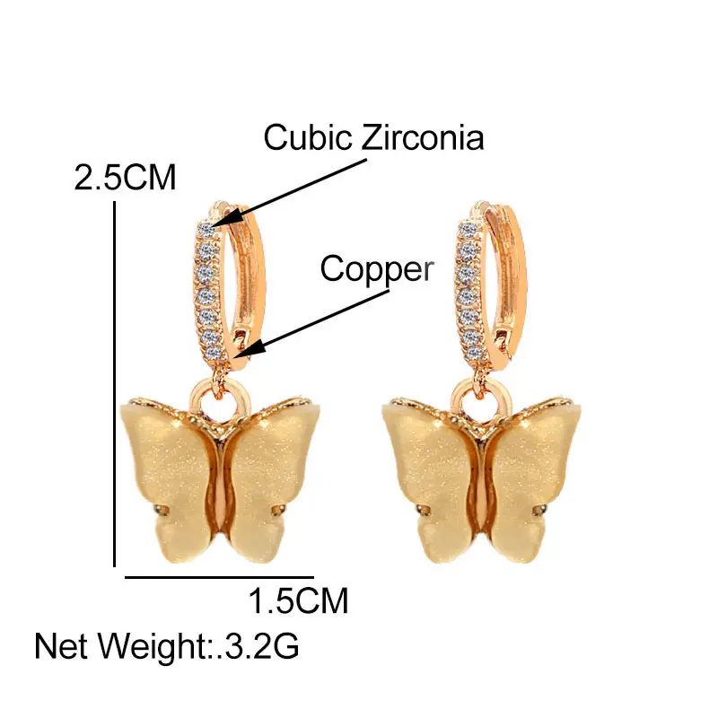 Женские Висячие серьги JJFOUCS разноцветные с фианитами в форме бабочки | Украшения