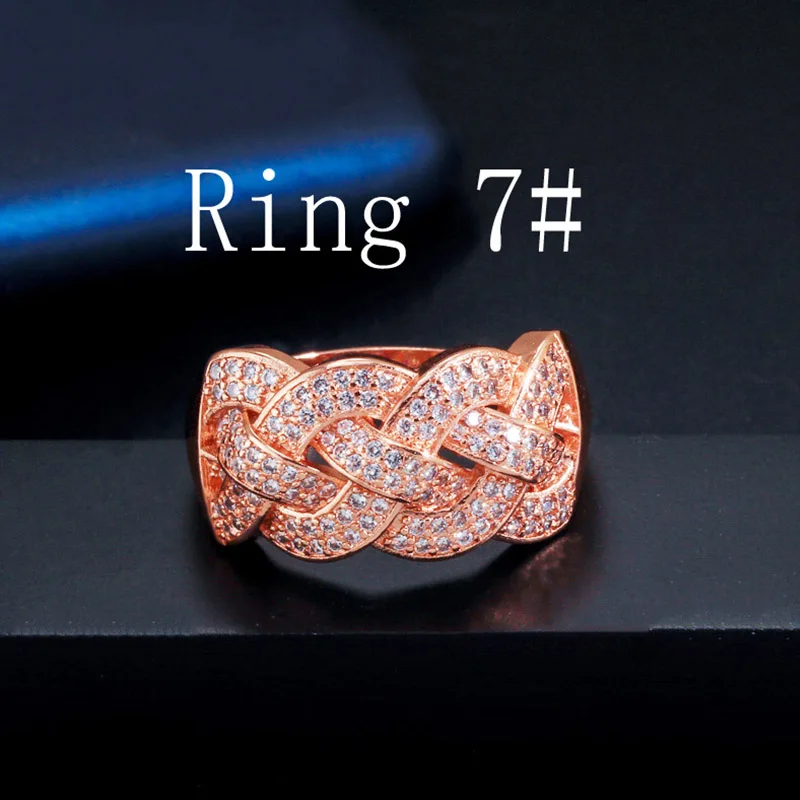 Rose Gold 7 Pera, кубический цирконий, женские золотые ювелирные изделия, большой массивный широкий браслет, браслет, кольцо, набор для роскошного свадебного костюма, аксессуары Z054 - Окраска металла: Rose Gold 7