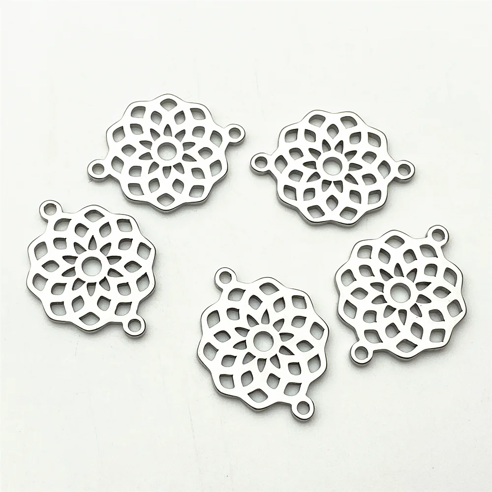 

3PCS 17*23mm 100% Stainless Steel Flower Fillgree Jewelry Diy Making Handmade Double Pattern Flower Shape Connector Pendant