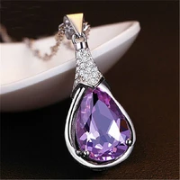 delicate necklace gift chain purple crystal pendant womens great jewellery