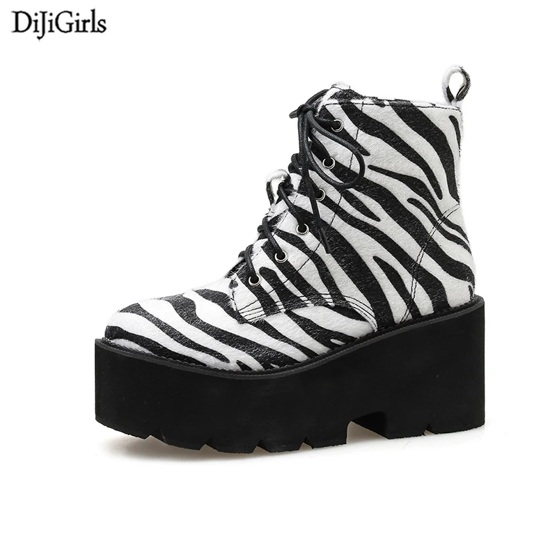 Осенние ботинки обувь на платформе со шнуровкой в полоску Ботинки Martin стиле панк