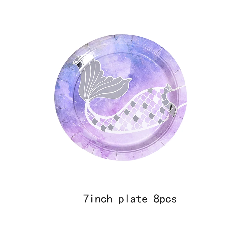 7inch plate 8pcs Русалка вечерние украшения одноразовая бумажная посуда чашки вечеринка в честь Дня Рождения наборы; детский душ Декор - Цвет: 7inch plate 8pcs