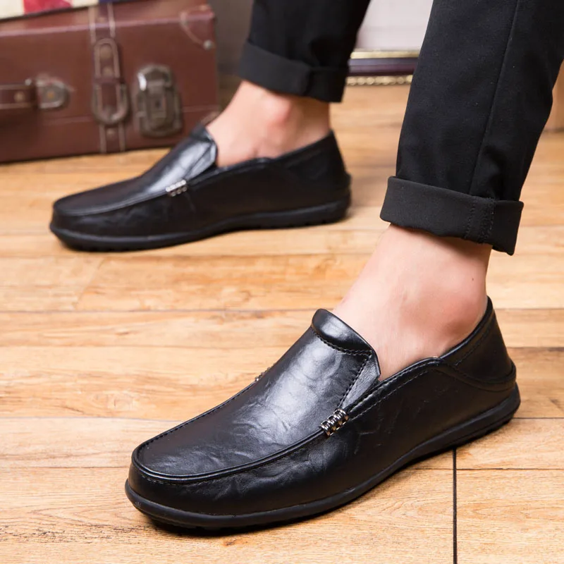 

Мокасины мужские из натуральной кожи, туфли на плоской подошве, без застежки, лоферы, повседневная обувь для вождения