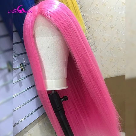 Red Pink Али Коко 13X4 бразильские прямые волосы Синтетические волосы на кружеве парик 150% плотность красного и розового цвета Синтетические волосы на кружеве человеческих волос парики предварительно выщипанные волосы детскими волосами - Цвет: Red Pink