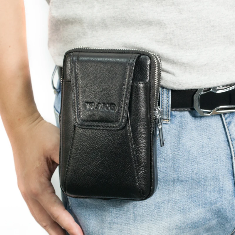 Мужская кожаная поясная сумка на сотовый/мобильный телефон карман для карт и