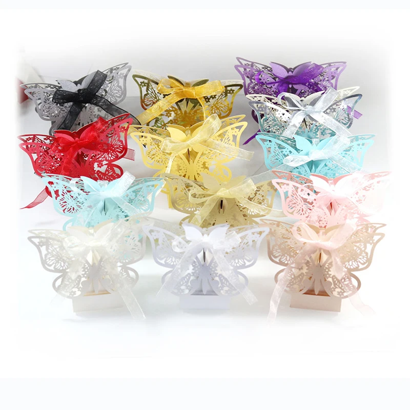 50pcs Laser Cut Butterfly Shape Carriage Favor Gifts Candy Boxes With Ribbon Baby Shower Wedding Birthday Party Decoration | Дом и сад