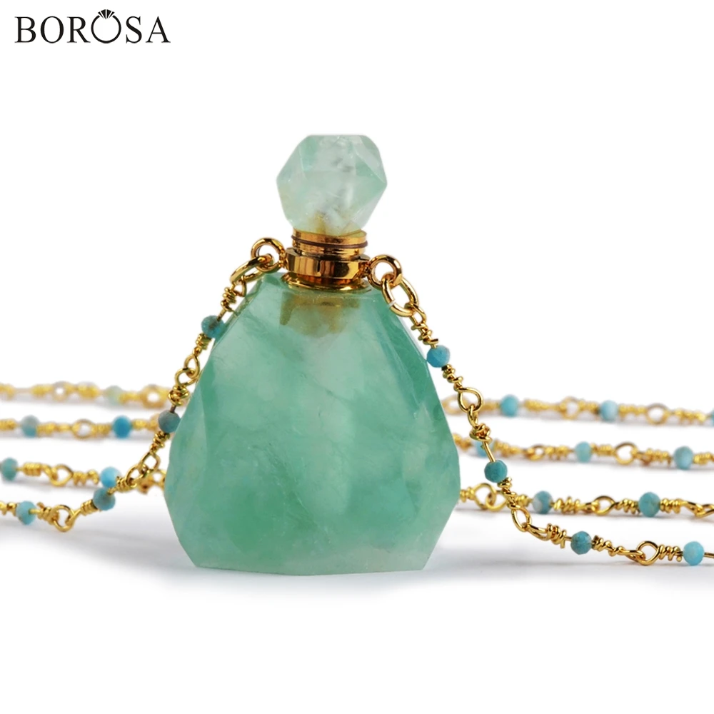 Fluorite BOROSA 2 шт. флакон для духов бутылка для эфирного масла мульти-вид Камень Амазонит аметисты разъем 26 дюймовый шарик цепочка ожерелье HD0091 - Окраска металла: Fluorite
