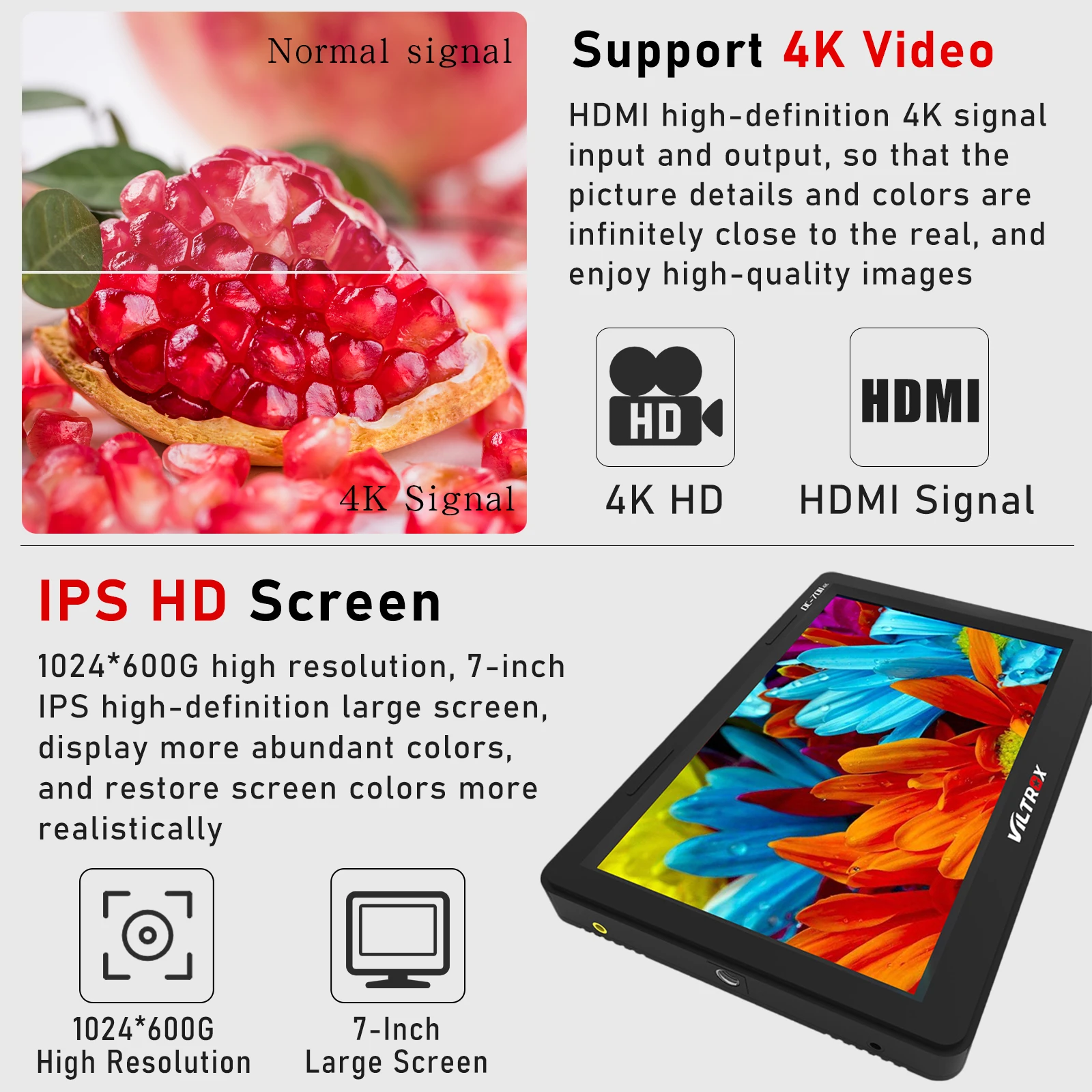 Viltrox DC-70 II 7 дюймов DSLR Камера полевой монитор ЖК-дисплей Дисплей видео Assist 4K