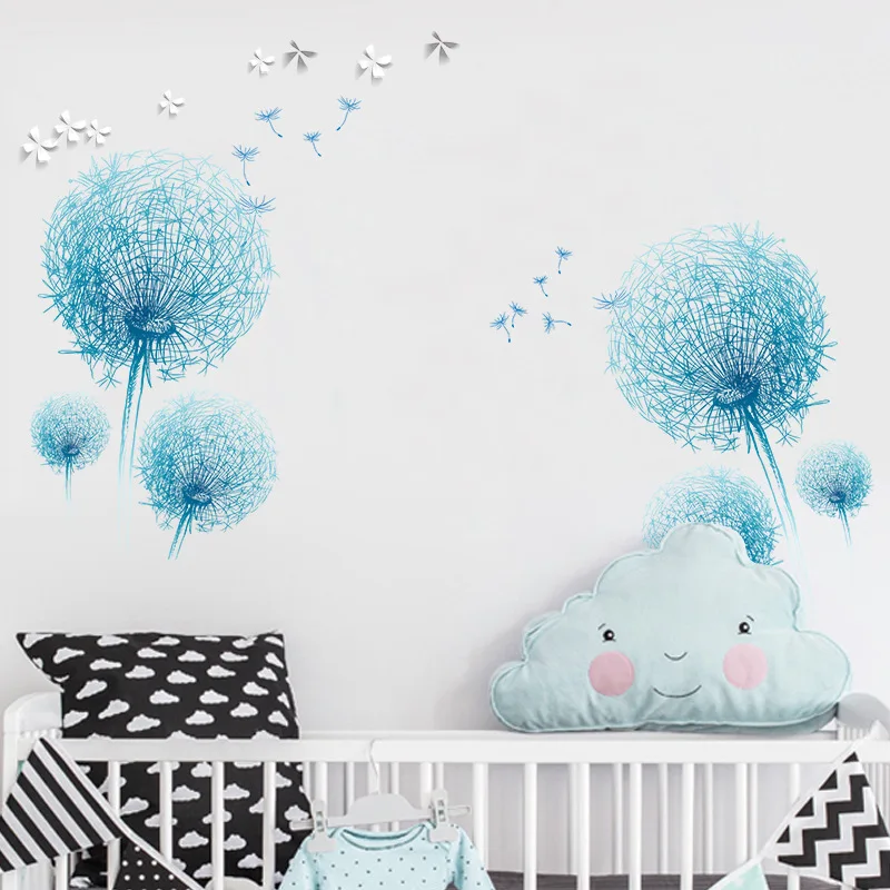 Синие наклейки на стену в виде одуванчика украшение для гостиной спальни