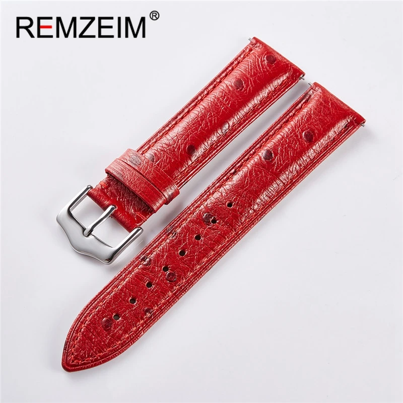 

REMZEIM Ostrich Skin Watchbands 18mm 20mm 22mm Women Men Quick Release For Samsung Gear S3 Genuine Leather Watch Band Strap