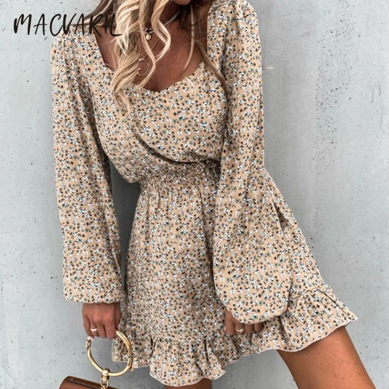 Осеннее платье с квадратным вырезом и длинным рукавом Женское зимнее