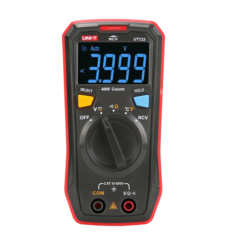 

UNI-T UT123 Digital Multimeter Pocket Size Residential Multimeter AC DC Voltage Resistor Temperature NCV Tester EBTN Display