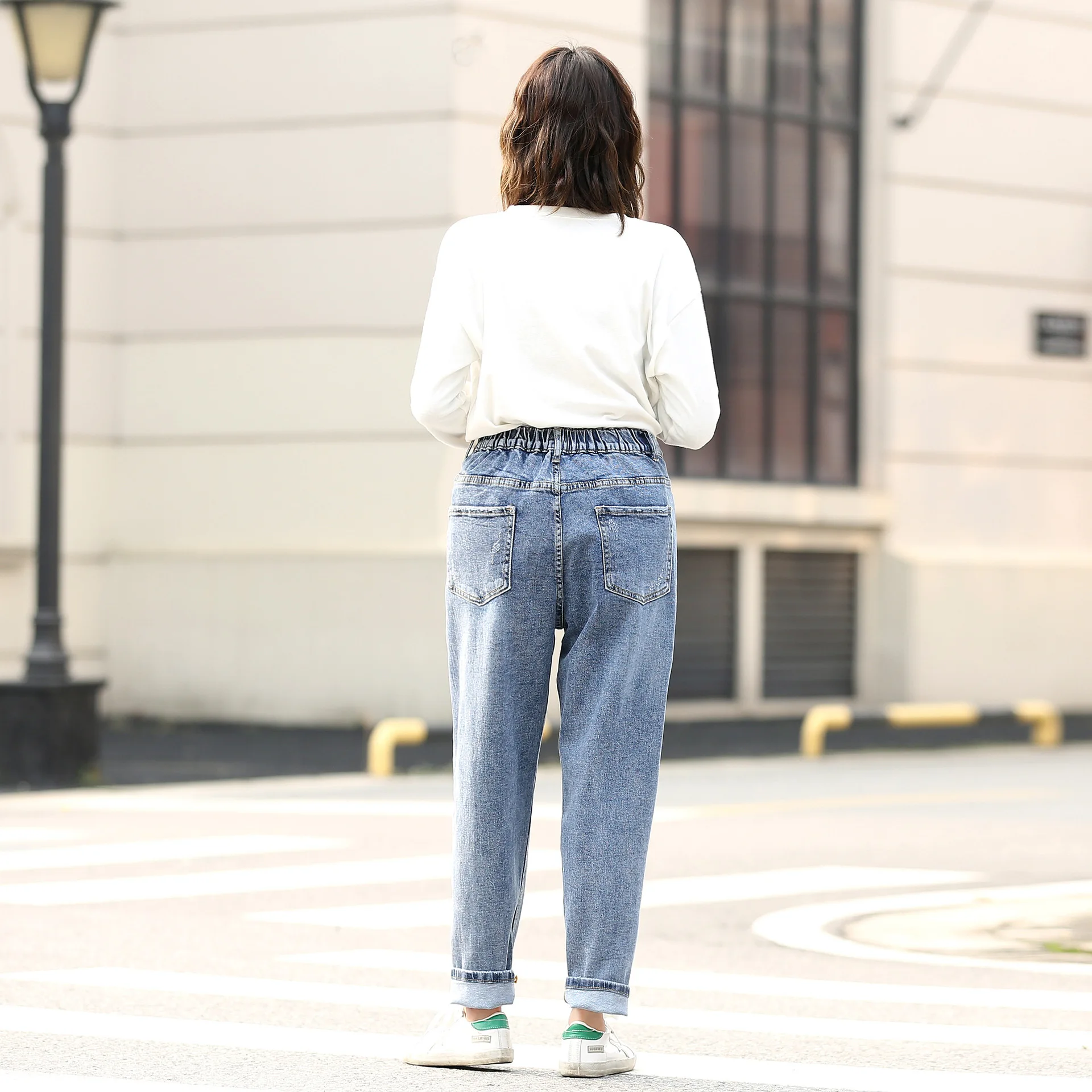 Женские весенние джинсы женские шаровары синие джинсовые брюки эластичные