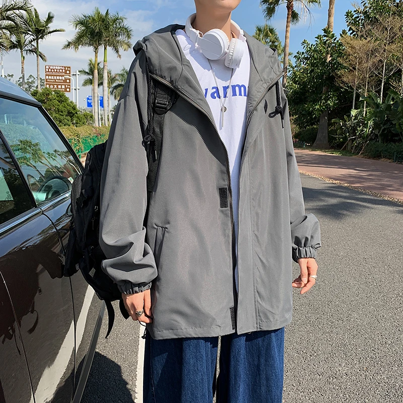 

2021 Spring and Autumn New Casual Men's Trendy All-Match Loose Couple Hooded Tooling Long Sleeve Jacket