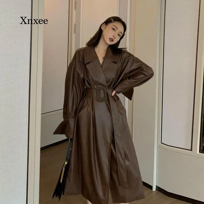 

Женская кожаная ветровка с длинным рукавом, свободного покроя