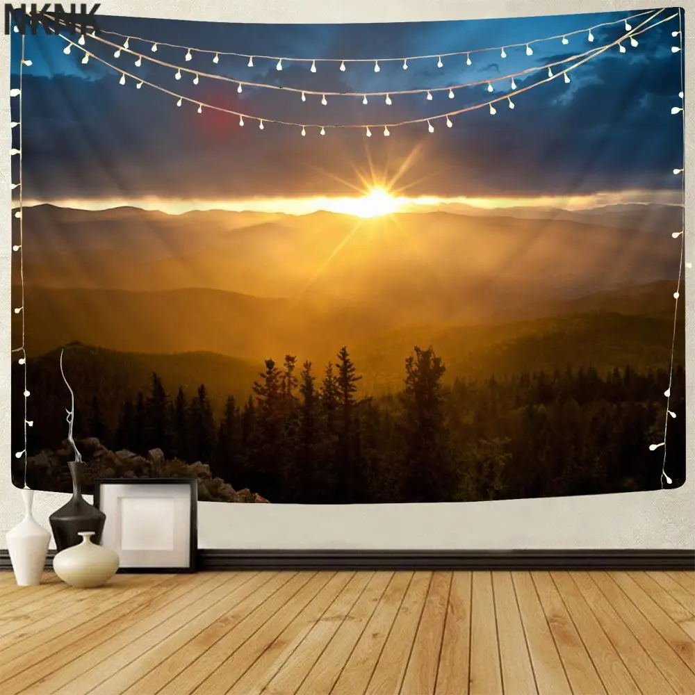 

NKNK Natural Tapiz Sun Home Tapestrys Mountains Tapestries Landscape Wall Tapestry Decor Boho decor Witchcraft Printed