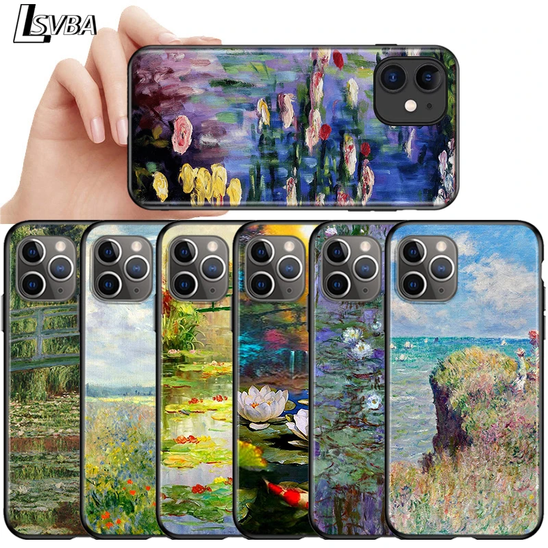 

Claude Monet Garden Lotus Bridge For Apple iPhone 12 11 Pro Max mini XS Max XR X 8 7 6 6S Plus 5S SE 2020 Soft Black Phone Case