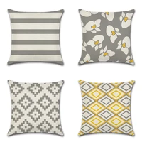 geometric gray yellow rhombus stripes printing pillow case custom home decoration linen pillowcase car waist cushion cover