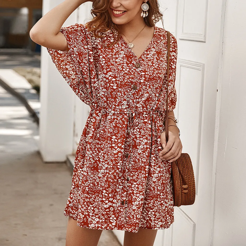 Летнее Пляжное Платье женское элегантное платье женская Мода Bohe цветочный принт