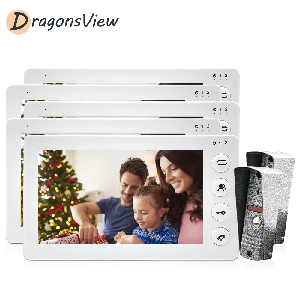 Видеодомофон DragonsView 7 дюймов 1200TVL дверной звонок с 2 камерами для 5 квартир