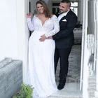 Модное свадебное платье с V-образным вырезом и длинными рукавами