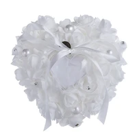 heart shape white rose flower for wedding ring box pillow valentines day gift ring cushion bridal ceremony wedding decor