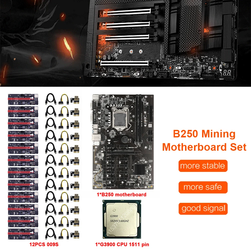 B250 BTC 12P Mining Motherboard Kit G3900 CPU 12 PCI-E16X 12x009S Adapter Card DDR4 Board for Bitcoin Miner | Компьютеры и офис