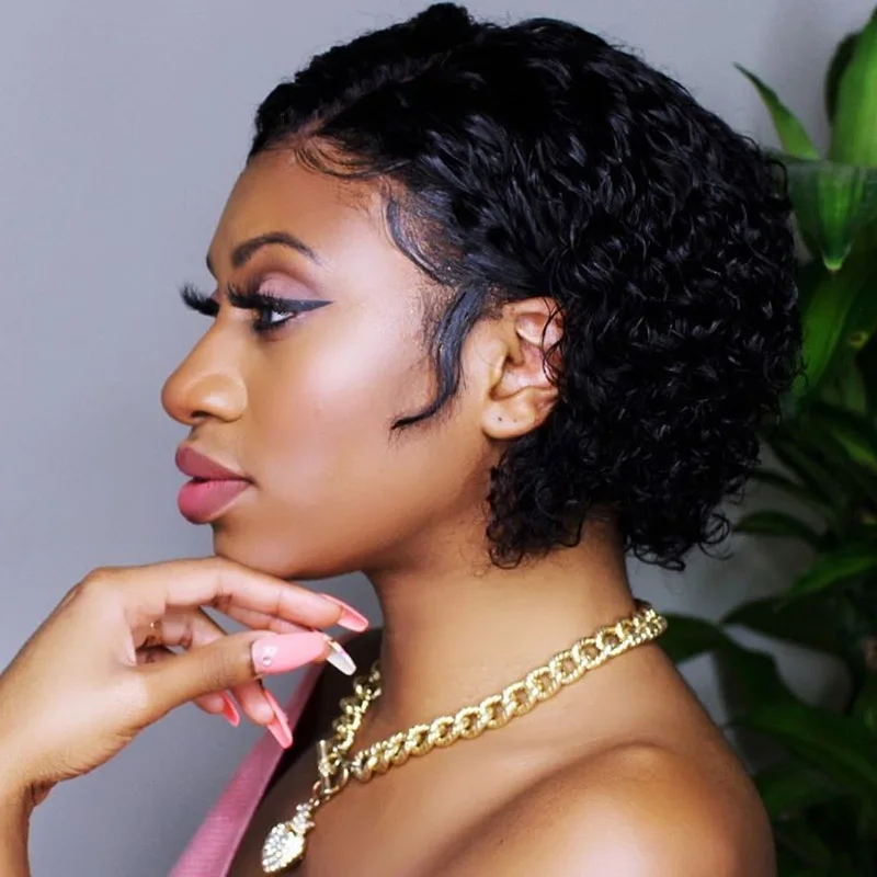 Swinging Forest Wigs for Women Pixie Cut Wig Pre Plucked Curly Human Hair 13x4 Lace Front Remy Brazilian | Шиньоны и парики