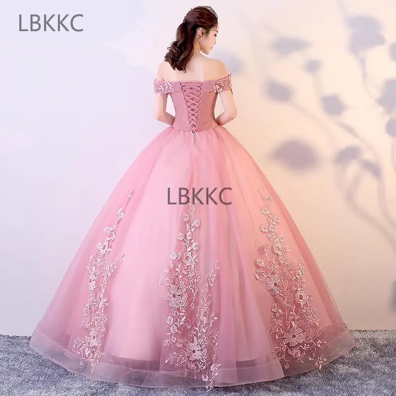 Розовое платье для девушек милое Тюлевое с кружевом и жемчугом платья выпускного