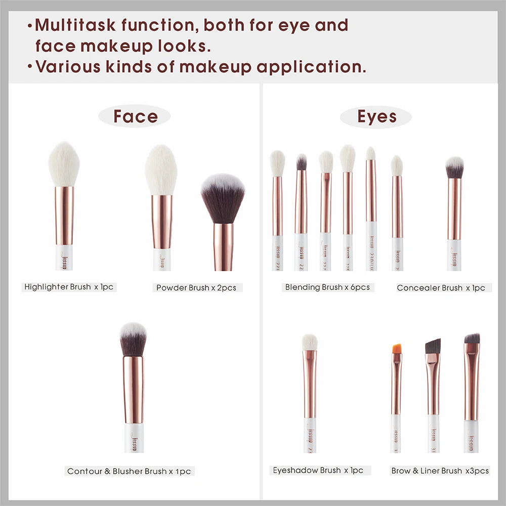 Набор кистей для макияжа Jessup Beauty 15 шт. натуральные синтетические волосы pinceau