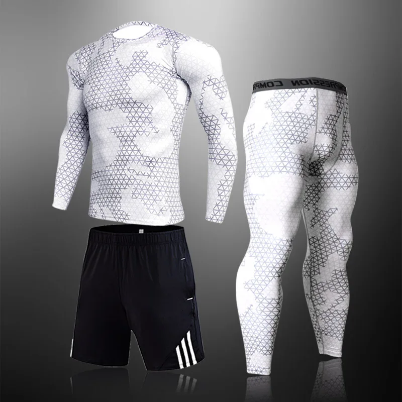 

3Pcs/Set Men's Tracksuit Sports Suit Gym Fitness Compression Clothing Thermal Underwear Set Jogging Workout Tights Base Wear