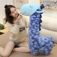 65 110cm new creative blue giraffe pillow comfortable fabric filling full and non deformed sofa cushion for girls anime plush