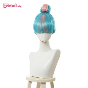 Парик для косплея LoL qiyan, парик для косплея с истинными повреждениями, голубые смешанные розовые парики с булочкой, термостойкие синтетические волосы для Хэллоуина