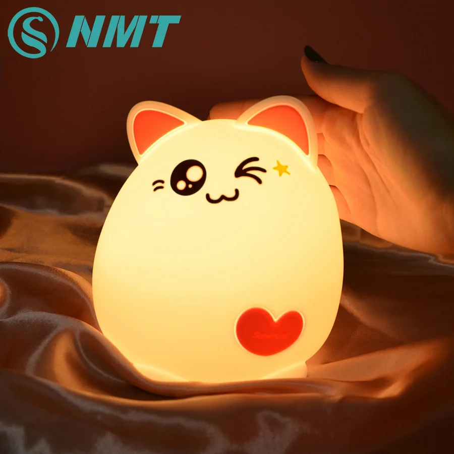 USB Перезаряжаемый светодиодный ночник милый кот Силиконовый мягкий мультфильм