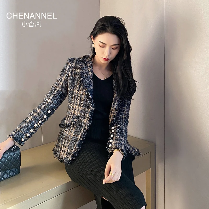 

Пальто Xiaoxiangfeng, новинка 2021, темпераментное, средней длины, однотонное, длинное, черное, хлопковое, корейское, тонкое, темпераментное пальто